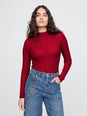 GAP x Cult Gaia NWT Mock Neck Wool Sheer Sweater Top in Red size Medium